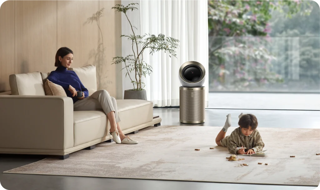 an air purifier working in the living room