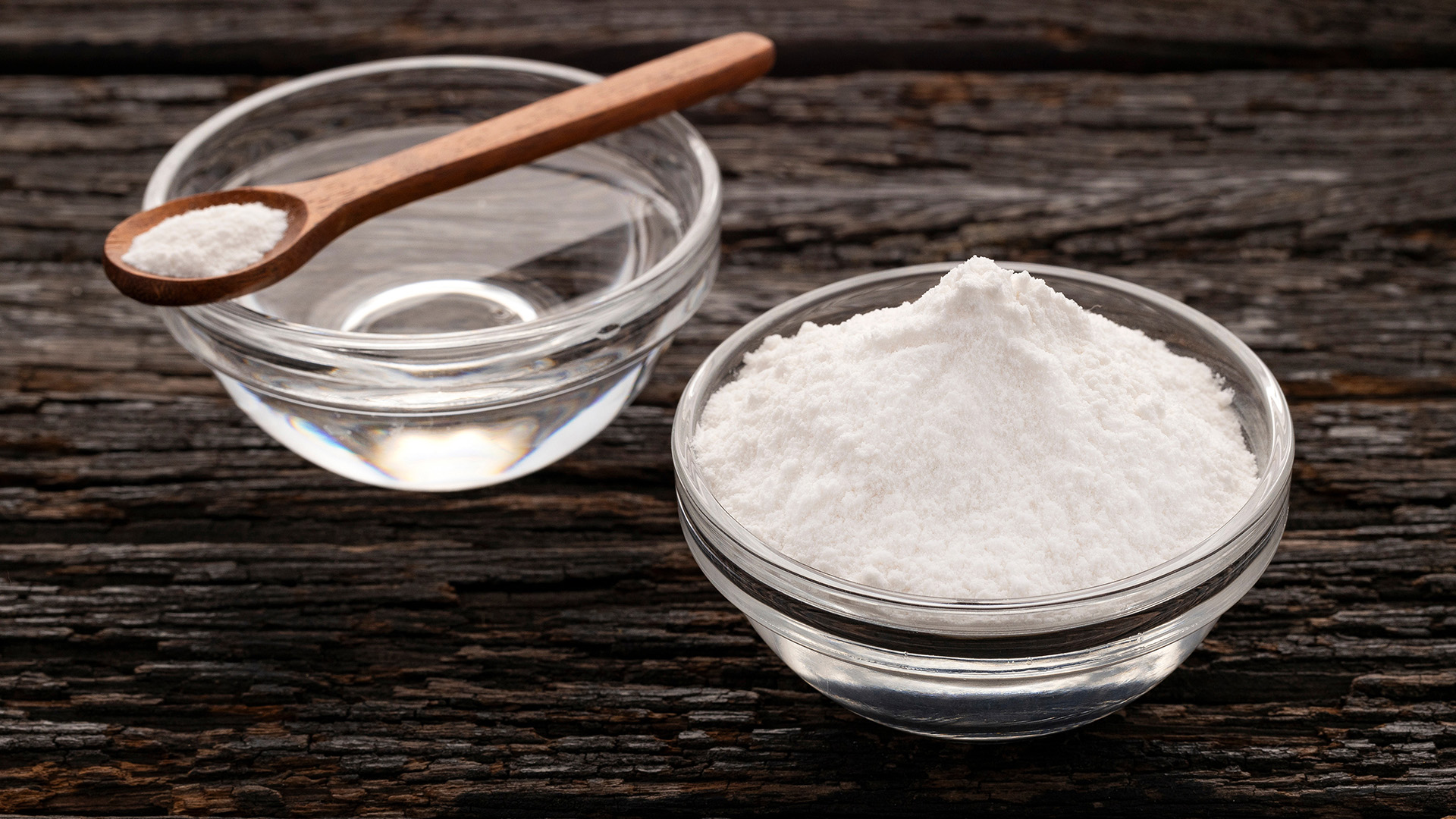 Baking soda in bowls for natural odor absorption in the home.