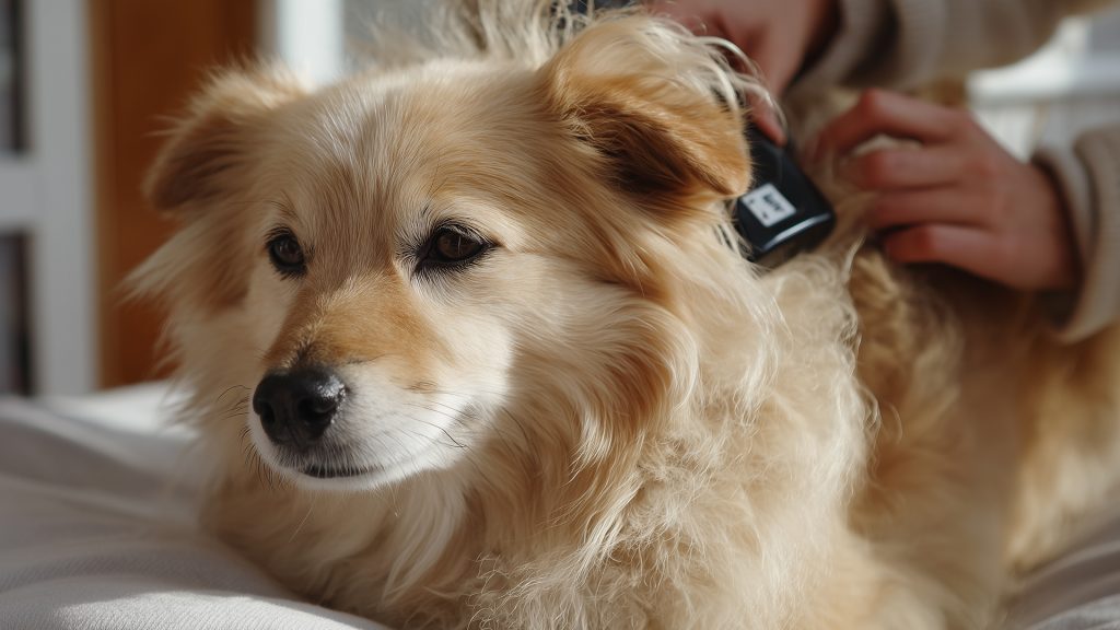A close-up of a person grooming a dog, representing the importance of regular grooming for managing dog odor.