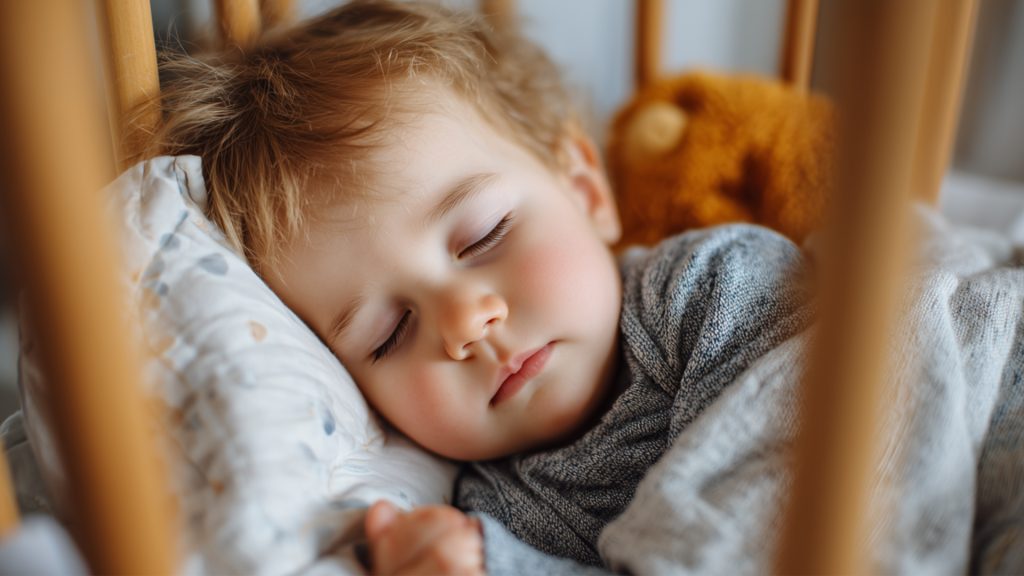 Baby sleeping peacefully in crib.