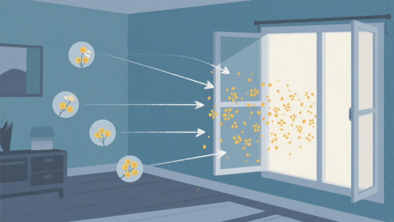 An open window with pollen drifting in from outside.